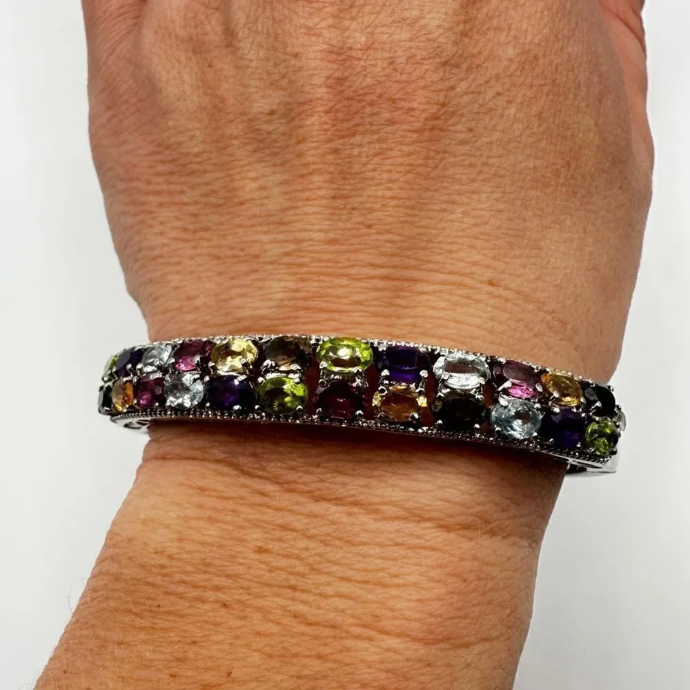 NWT Multi-gemstone and stainless steel hinged bangle/ bracelet!‎